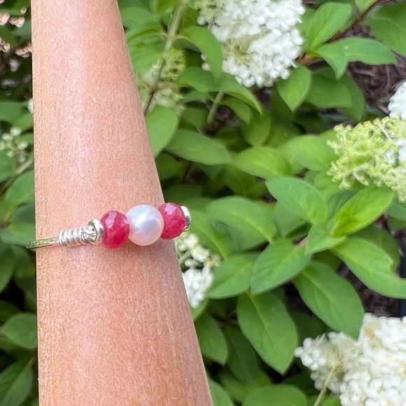 RUBY and Freshwater Pearl Sterling Silver Ring - Picture 9 of 15